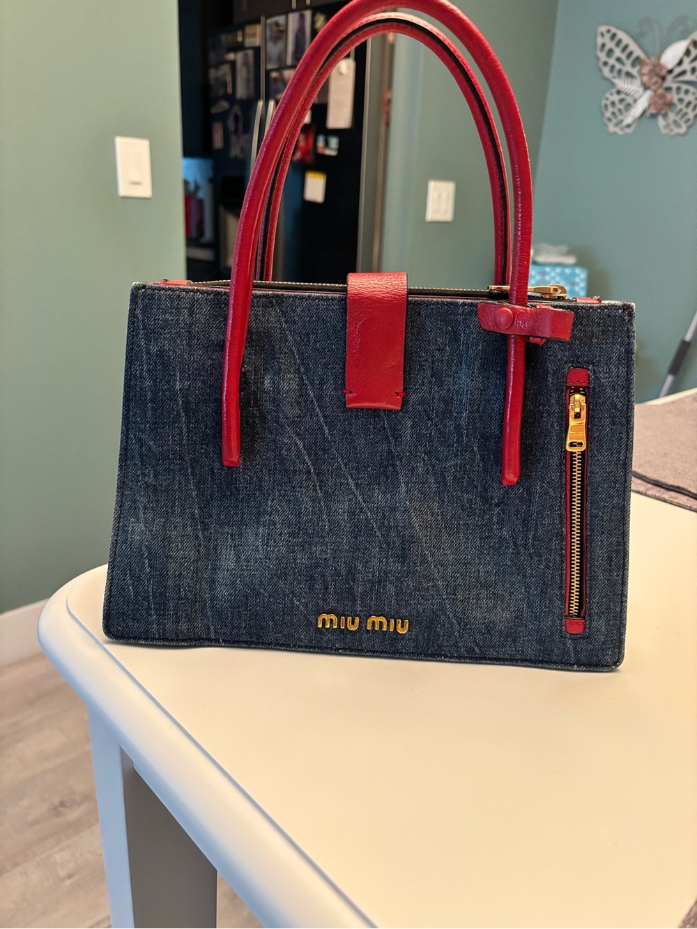 Miu Miu Denim Satchel with Red Leather Trim - Picture 10 of 15